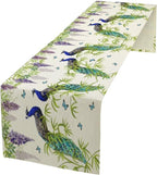 Peacock Table Runner,Spring Plant Butterfly Print Seasonal Table Runner for Home Kitchen Dining Party Indoor Outdoor Decoration 13x108 Inch