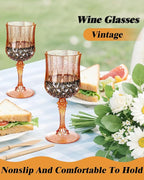 Ciaell 24PCS Rose Gold with Glitter Plastic Wine Glasses - 7 Oz Vintage Drinking Glasses with Rose Gold Glitter - Disposable Water Goblets Set for Party Wedding, Bar, Wine, Beer & Thanksgiving