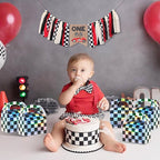 24 Pcs Iridescent Checkered Race Car Party Favor Gable Boxes, Paper Black and Iridescent Car Goodie Treat Boxes, Racecar Laser Plaid Gift Box for Kids Fast Race Cars Birthday Party Decorations