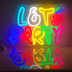Let's Party Neon Sign for Wall Decor with Dimmable and USB Power,Multicolor LED Light up Sign,Party signs Perfect for Birthday,Bachelorette Parties,Game Room,Bar Lighting,gifts,size:14.17*10.32In