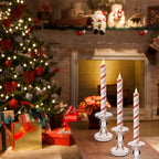 Baquler 6 Pcs Christmas Flameless Taper Candles 10.6 Inch Sea Salt Candy Cane Candles Battery Operated LED Christmas Candlesticks for Xmas Centerpiece Holiday Party Decor