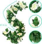 4 Pack Artificial Rose Vine Garland Fake Roses Flowers Plants Vines Hanging Floral Leaves Decoration for Wedding Party Table Garden Arch Wall Home Room Decor(White)