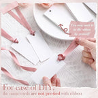 50 Pcs Name Place Cards for Table Setting Blank Wedding Place Cards with Satin Ribbon 1.57 x 3.54 Inch Hanging Gift Tags for Wedding Dinner Banquet Party Table Setting Supplies(Rose Gold)