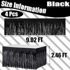 4 Pack 29x108 Inch Metallic Foil Fringe Tinsel Table Skirts for Rectangle Tables Streamer Curtains Backdrop for Halloween, Birthday, Parade Floats, Christmas Party Supplies(Black)