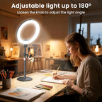MACTREM 10“ Desk Ring Light with Stand, Desktop LED Circle Halo Light with Phone Holder for Computer Zoom Meeting, Laptop Light for Conference Video Calls, Live Streaming, Podcast, Selfie, Makeup