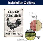 Funny Chicken Tin Sign - “Cluck Around and Find Out” Farmhouse Wall Decor for Kitchen, Coop, Garden - 8x12 inch Rustic Metal Gift