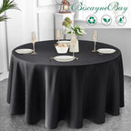 Biscaynebay Textured Fabric Round Tablecloths 90", Black Water Resistant Washable Table Cloths Circle Folding Table Covers Linen for Dining, Kitchen, Wedding & Parties, etc
