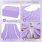 6 Panels Lavender Ceiling Drapes for Wedding 5ftx20ft Chiffon Fabric Arch Draping Curtains Sheer Drapery for Party Ceremony Birthday Baby Shower Reception Stage Swag Ceiling Decorations