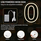 Number 0 LED Neon Sign Backdrop Birthday Party Decoration, 11.3" Height Warm White Marquee Number Zero Light Up Sign for Wedding Anniversary Window Wall Table, Indoor Battery Operated or USB