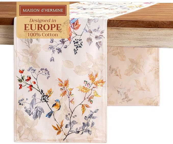 Maison d' Hermine Table Runner 100% Cotton Double Layer Table Runners 108 inches Long for Thanksgiving Christmas Decorations Home Kitchen Dining Party Wedding (Equinoxe - Beige, 14.5" x 108")