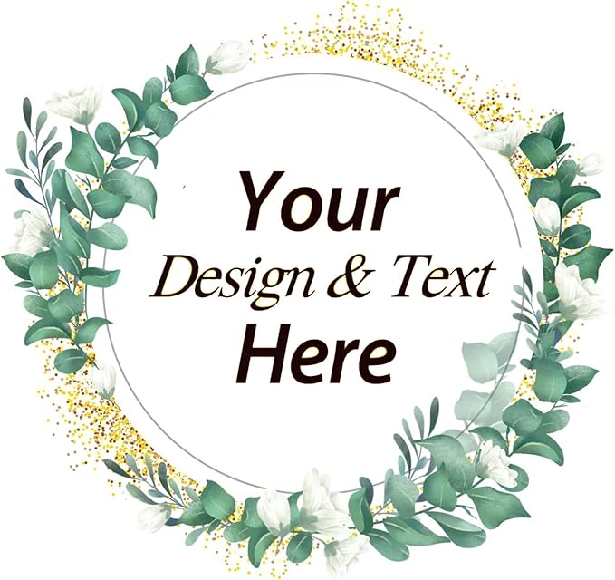 Custom Stickers for Weddings, Birthdays & Businesses - Personalized Labels with Your Logo - Waterproof, Fade and Heat Resistant - Pack of 100-1000 (Wreath V, 3.5 Inch)