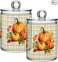 Gredecor 2 Pack Apothecary Jars with Lid Pumpkins Gingham Plaid Qtip Holder Dispenser Storage Containers Clear Plastic Rustic Fall Autumn Thanksgiving Theme Canisters for Bathroom Vanity Organization