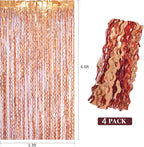 4 Pack 3.3x6.6ft Wavy Orange Foil Fringe Backdrop Curtains -Tinsel Streamers Metallic Foil Fringe Backdrop Door for Halloween, Graduation,Baby Shower,Gender Reveal