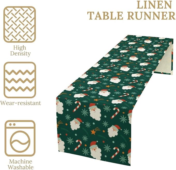 Christmas Table Runner,Seasonal Winter Xmas Holiday Green Table Cloth Kitchen Dining Table Decoration for Home Party Decor 13x60 Inch