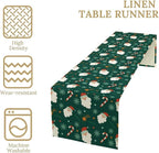 Christmas Table Runner,Seasonal Winter Xmas Holiday Green Table Cloth Kitchen Dining Table Decoration for Home Party Decor 13x60 Inch