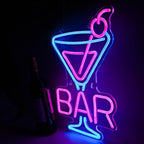 Cocktail Neon Sign - Martini Glass LED Bar Light, Retro Home Pub Wall Art, Dimmable Bar Decor, Gifts for Bartenders & Cocktail Lovers