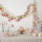 2 Pack Pink Flower Garland Daisy Flowers Silk Artificial Wildflower 13ft Wedding Floral Garland Fake Hanging Vines for Party Decoration Wall Backdrop Table Runner Indoor Outdoor Decor Multicolored