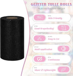Glitter Tulle Rolls 6” by 50 Yards Sparkle Tulle Fabric Ribbon Sequin Tulle Netting Rolls for DIY Tutu Skirt Wedding Birthday Party Decoration (Black)