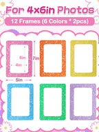 ANPHSIN 12Pcs Magnetic Picture Frame for 4x6in Photo - Cute Magnets Frames Fridge Decor Gifts for Girls Women, Home Refrigerator, Back to School Locker, Classroom Decorations Supplies, Shiny Dots