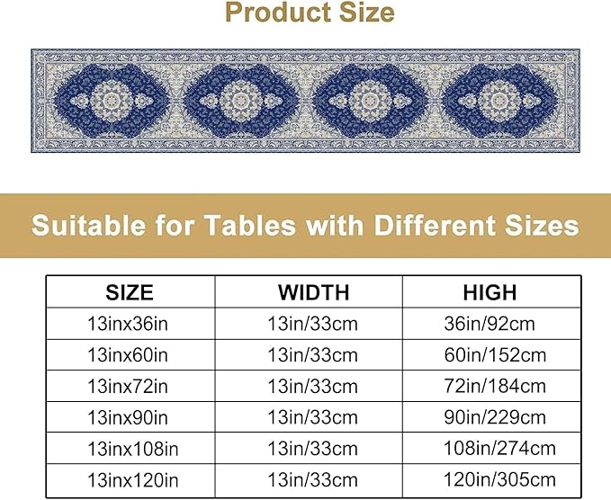 Boho Bohemia Style Dark Blue Table Runner, Country Rustic Farmhouse Magical Abstract Print Pattern for Home Kitchen Table Decor Dining Coffee Room Garden Party Decor 13x90in