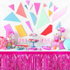 3 Pack Fuchsia Foil Fringe Table Skirts Metallic Tinsel Streamers Garland Banner Backdrop for Table Decor, Parade Float, Birthday, Wedding, Halloween, Christmas Party Decorations(29x108 In)