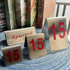 Metal Place Cards Stackable Tent Style Table Numbers,Place Card Holders for TRPG Wedding Party Restaurants Cafes Bars Gatherings Meeting Room Board Games (Red, Large 11-20)