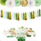 Sage-Olive Green Gold Party-Decorations Tassel-Garland - 20pcs Rustic Wedding Baby Shower Tassels Banner Streamers, Birthday Bachelorette Engagement Bridal Decor Panduola