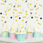 300PC Gold Glitter and Sage Green First Birthday Decorations for Girl/Boy Greenery Happy 1st Birthday Confetti for Table for Baby One Year Old Party Decor Supplies