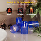 12Pack Flickering Flameless LED Candles with Timer, Battery Powered - Small Pillar & Votive, Acrylic Made, Blue (2"X3")