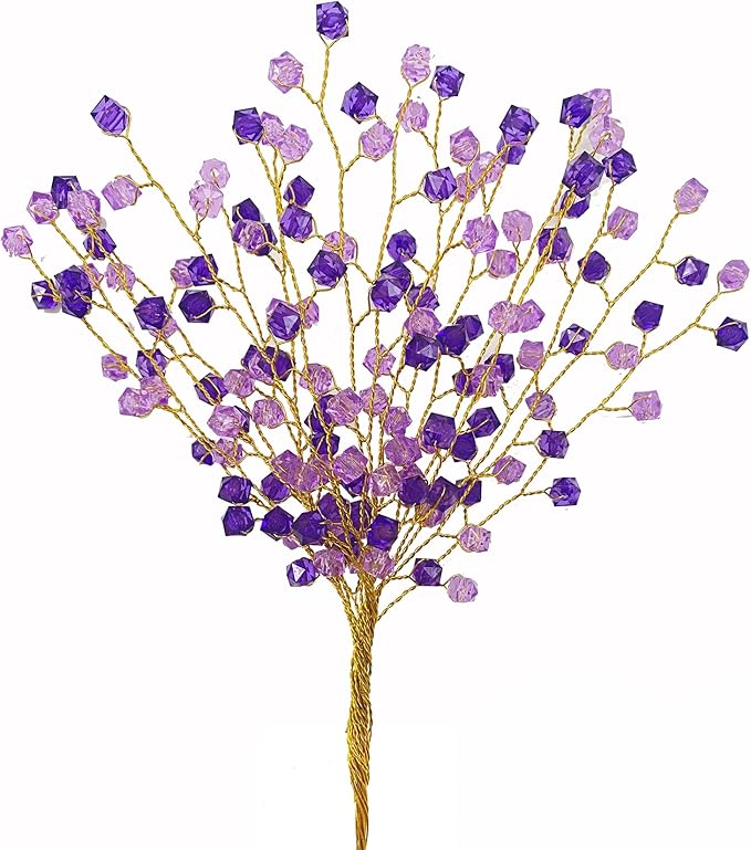 32PCS Crystal Artificial Flowers Bouquets Handmade Acrylic Flower Branches Fake Beaded Baby Breath Floral Crafts for Wedding Party Home Decor
