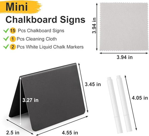 15 Pcs 4"x3" Mini Chalkboard Signs for Food, Reusable PVC Food Labels, Reserved Table Signs for Party Buffet, Birthdays, Bakery, Weddings Table Numbers, Buffet Display, Place Cards, Name Tag