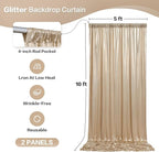 gogoparti 10x10FT Champagne Gold Sequin Backdrop Curtain - 2 Panels of 5x10FT Wrinkle-Free Glitter Drapes for Photography, Birthdays, Weddings & Graduations