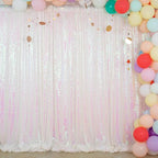 ShinyBeauty White Sequin Backdrop 4FTx8FT 2 Pieces Iridescent White Backdrop Curtains Panels Glitter Photo Backdrop Transparent Birthday Themed Backdrop