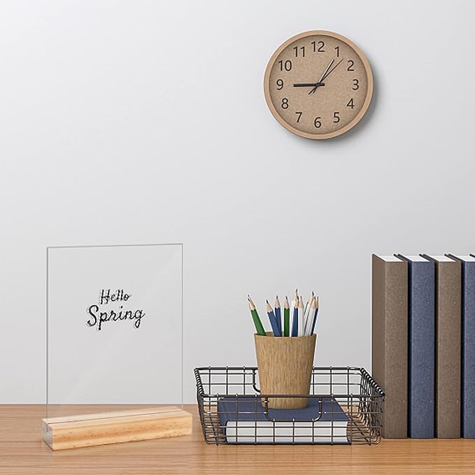 8 Pack 5 x 7 Inch Blank Clear Acrylic Table Displays with Wooden Stands - Ideal for DIY Name Cards, Menu Numbers, and Event Party Decorations（SINGLE LAYER）