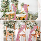 50 PCS Cheesecloth Chair Sashes Bows Wedding Aisle Decorations Chair Ribbon Ties Back Sash for Wedding Party Events Banquet Chair Cover Decoration (Dusty Rose)