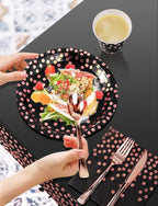 141 Pieces Black and Rose Gold Party Supplies, Party Dinnerware Sets Include Paper Plates Napkins Cups Silverware, for Wedding Bridal Shower Engagement Birthday Parties Decoration -20 Serves