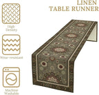 Vintage Paisley Floral Table Runner, Brown Boho Rustic Farmhouse Flower Pattern for Home Kitchen Table Decor Dining Coffee Room Party Decor 13x72in