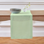 Solino Home Linen Light Green Table Runner 72 Inches Long - 100% Pure Linen Hemstitch Table Runner 14 x 72 Inch for Dresser, Dining - Classic Hemstitch