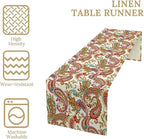 Colorful Paisley Table Runner, Boho Vintage Pink Red Teal Floral Leaves Print Table Runner for Home Kitchen Dining Table Holiday Party Decor, 13x108inch