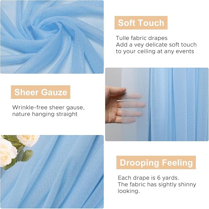 Wokceer Dusty Blue Wedding Arch Draping Fabric Backdrop 4 Panels 28.7" X 20FT Sheer Drapes Fabric for Wedding Arbor Ceremony Party