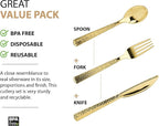 Plastic Cutlery Silverware Extra Heavyweight Disposable Flatware, Full Size Cutlery Combo, Gold Pebbled, 80 Forks, 40 Spoons, 40 Knifes, Value Pack 160 Count