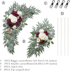 Artificial Burgundy Flower Swag Set of 2 for Wedding Welcome Signs Floral Decorations, Wedding Arch Flowers for Wedding Ceremony, Ivory Wedding Flower