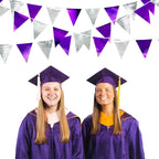 Purple and Silver Party Decorations Triangle Pennant Banner Flag Metallic Fabric Bunting Garland for Birthday Graduation Retirement Bachelorette Wedding Bridal Shower Engagement Disco Party Supplies