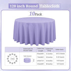 10 Pack Lavender Round Tablecloths - 120 Inch, Polyester Table Cover, Stain and Wrinkle Resistant Washable Fabric Table Cloth for Wedding Banquet Parties