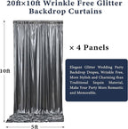 Outpain Thick 20 ft x 10 ft Black Silver Sequin Backdrop Curtain for Parties, Wrinkle Free Glitter Photo Backdrop Drapes 4 Panels 5x10ft Black Silver Back Drop Cloth for Wedding Photography Background