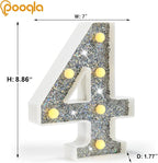 Pooqla Marquee Light up Numbers, Lighted Numbers for 4th Birthday Decorations, Night Light Battery Powered for Silver Party Decorations, Gift for Boys Girls Christmas Wedding Home Room Decoration
