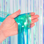 BRAVESHINE Party Decorations Iridescent Foil Fringe Backdrop - 2 Packs 3.2 x 6.5 ft Holographic Tinsel Backdrop Party Streamers Curtain for Birthdays Mermaid Sea Frozen Christmas Parties - Clear Blue