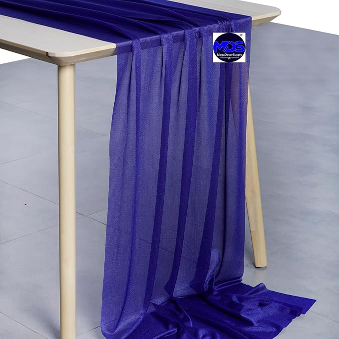 MDS Halloween Chiffon Table Runner - 25 Pack, 29 x 170 Inches, 14ft Each - Sheer Spooky Table Runners for Haunted House Parties, Trick-or-Treat Tables, Witchy Décor, Wedding & Events - Royal Blue