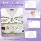 6 Panels White Ceiling Drapes for Wedding, 5ftx30ft Ceiling Drapes Cheesecloth Sheer Fabric Curtain Wedding Arch Draping Fabric Romantic Ceiling Decorations for Wedding Party Ceremony Stage