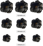BRT Bearingshui Black Paper Flowers Decoration for Wall Total 9 Pcs, Artificial Flowers for Wedding Decor,Flower Backdrop Decor, Baby Bridal Shower Birthday Party, Black 3D Wall Flowers Decor